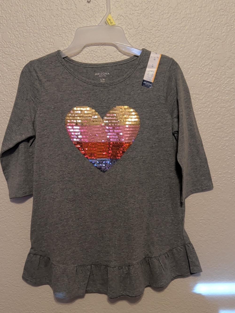 Arizona Jean Company Gray Long Sleeve Top with Multicolor Sequin Heart